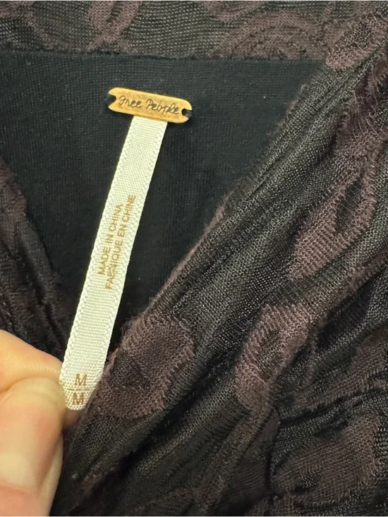 Free People Burgundy and Black Lace Mini Dress Ruched Sides Key Hole Back Med - Picture 7 of 12